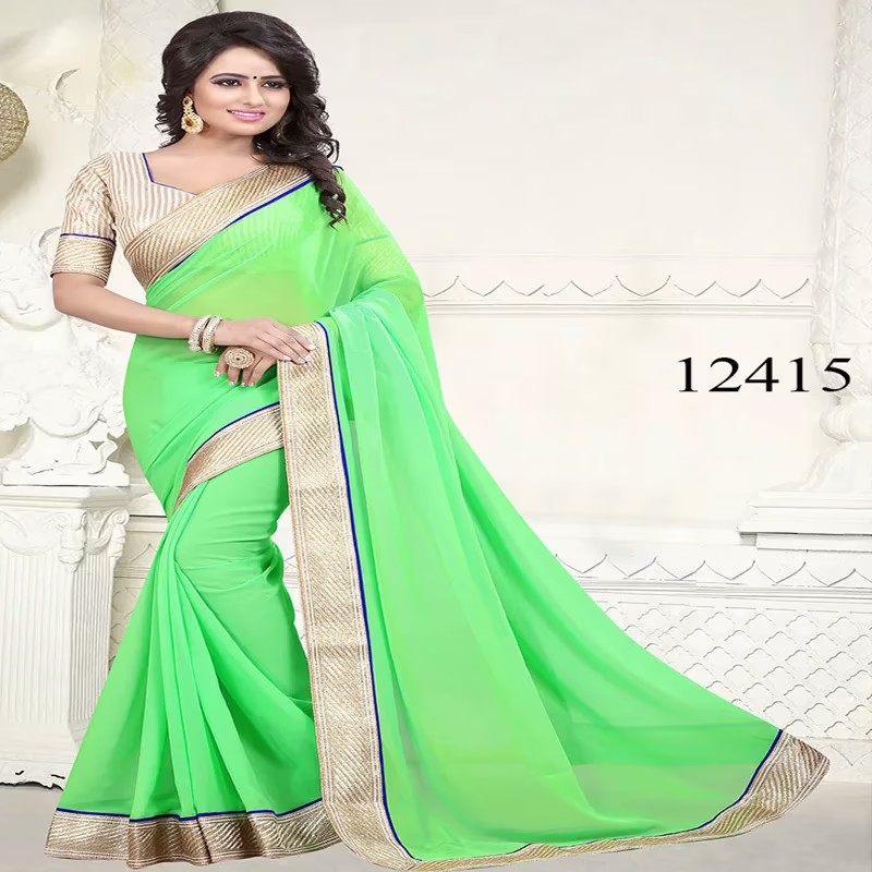 Viva N Diva Parrot Green Colored Georgette Saree.