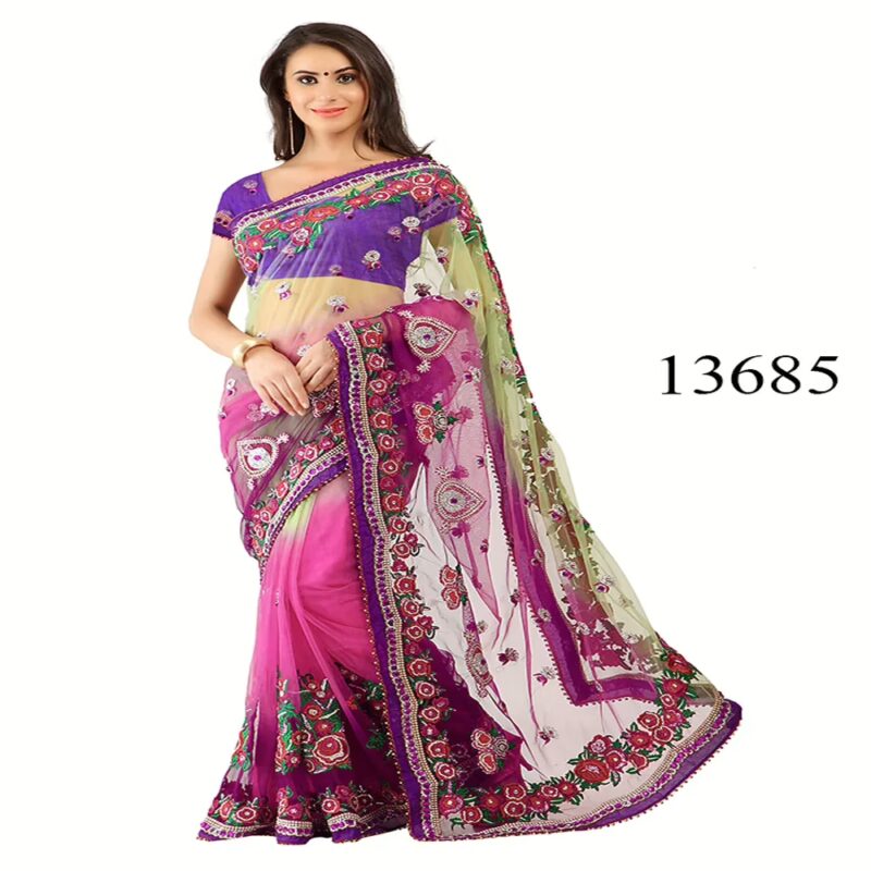 Viva N Diva Pink Colored Net Saree