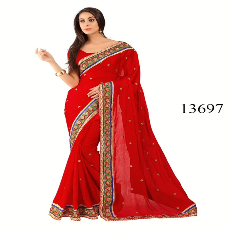 Viva N Diva Red Colored Satin Chiffon Saree