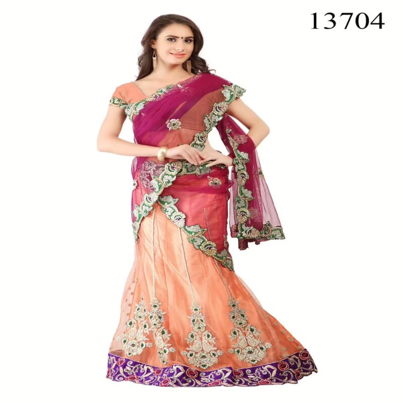 Viva N Diva Orange & Pink Colored Net Lehenga