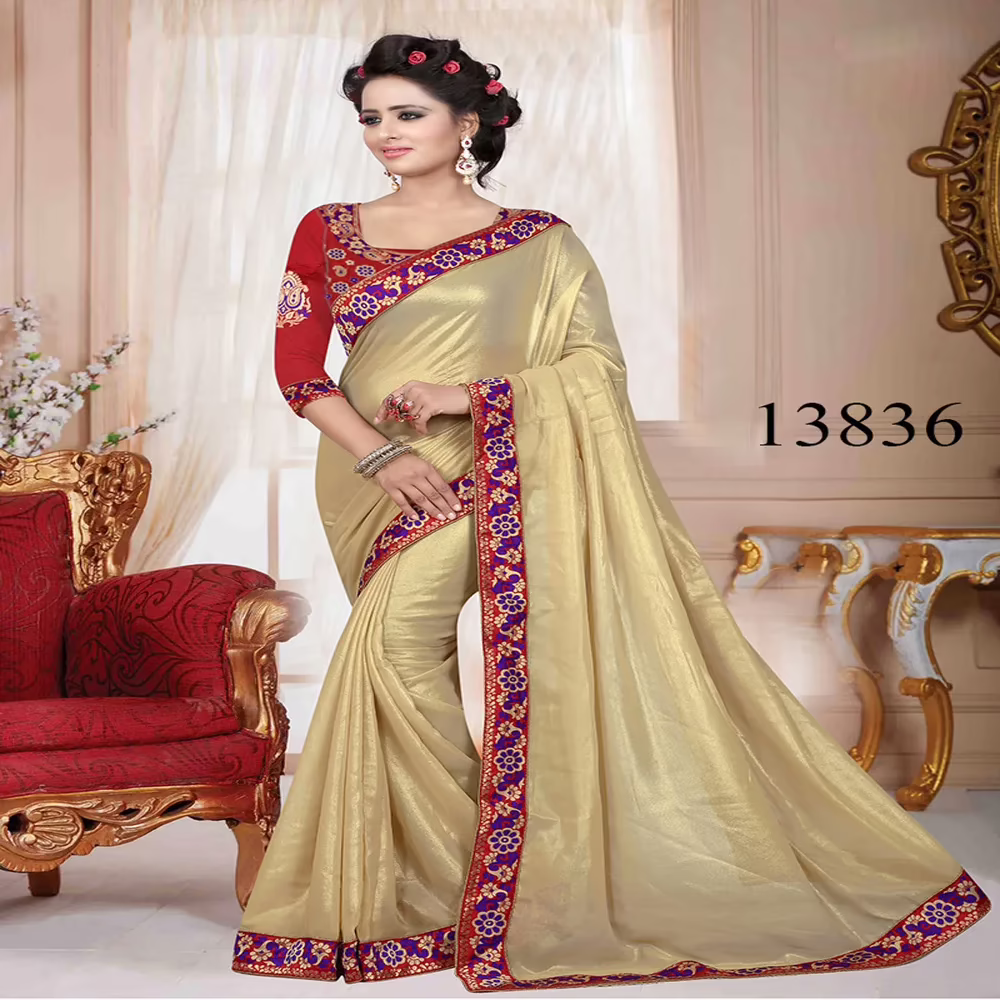 Viva N Diva Beige Colored Georgette Double Coting Saree