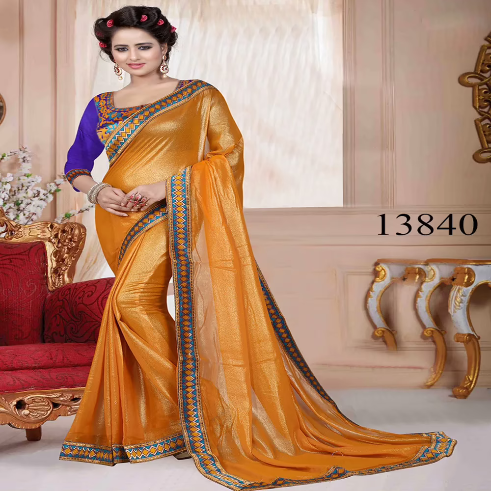 Viva N Diva Yellow Colored Georgette Double Coting Saree