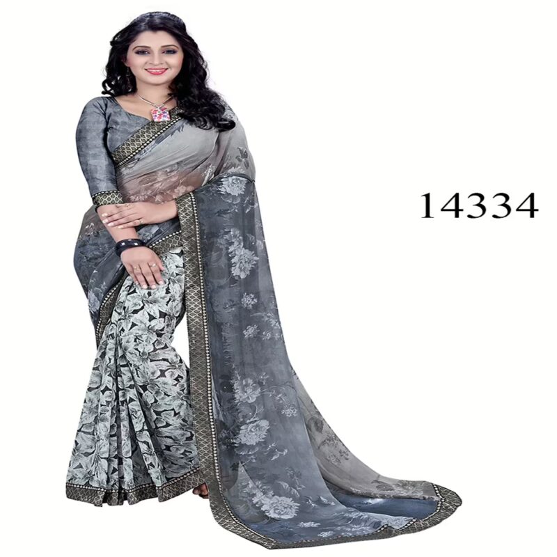 Viva N Diva Grey Colored Marble Georgette Printed Saree