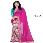 Viva N Diva Pink & Off White Colored Marble Georgette Printed Saree