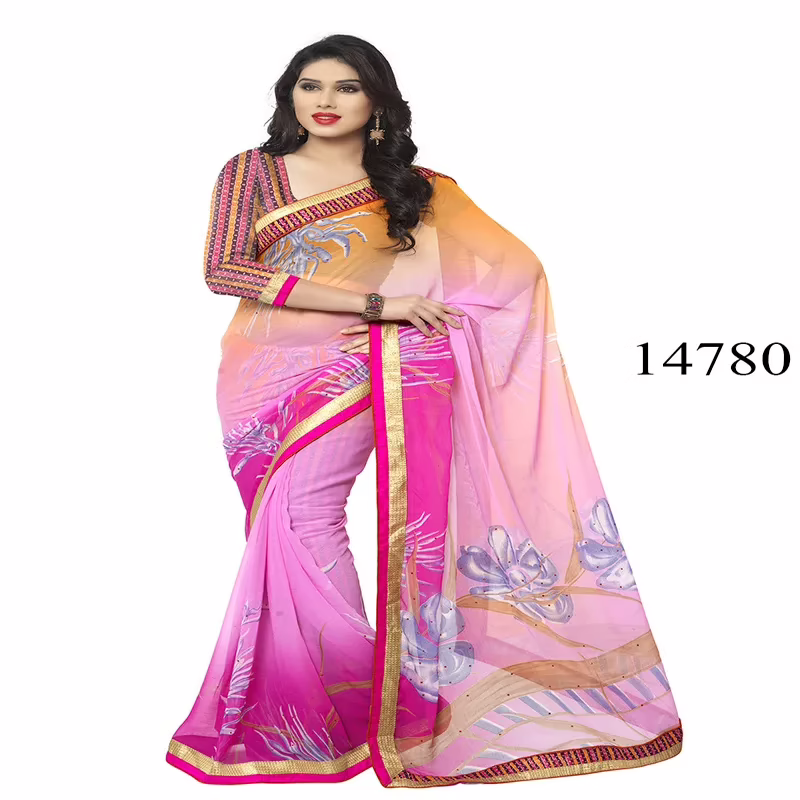 Viva N Diva Pink Colored Chiffon Printed Saree