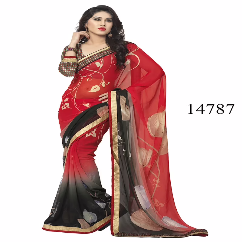 Viva N Diva Red & Black Colored Chiffon