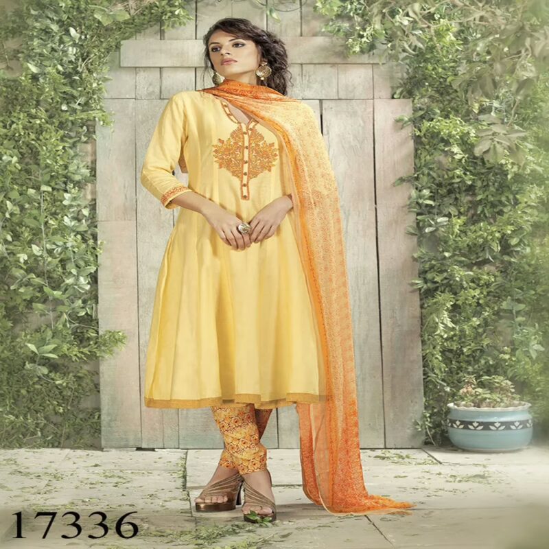 Viva N Diva Light Yellow Colored Satin Cotton Suit.