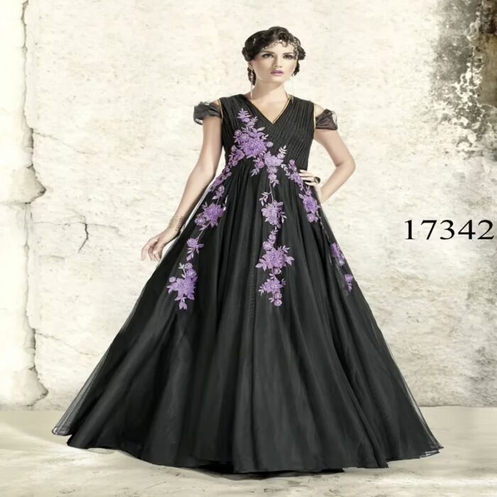 Viva N Diva Black Colored Dobby Net Gown.