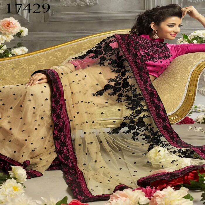 Viva N Diva Beige Colored Net Saree