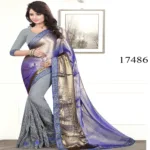 Viva N Diva Grey & Blue Colored Satin Chiffon & Georgette Saree