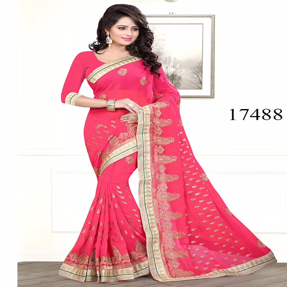 Viva N Diva Pink Colored Georgette Saree