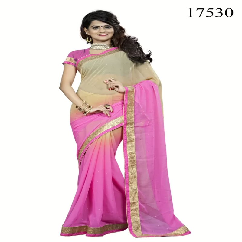 Viva N Diva Pink & Beige Colored Chiffon Saree.