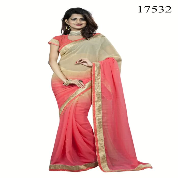 Viva N Diva Beige & Peach Colored Chiffon Saree.