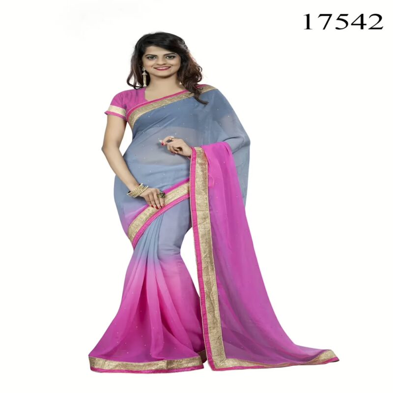 Viva N Diva Grey & Pink Colored Chiffon Saree.
