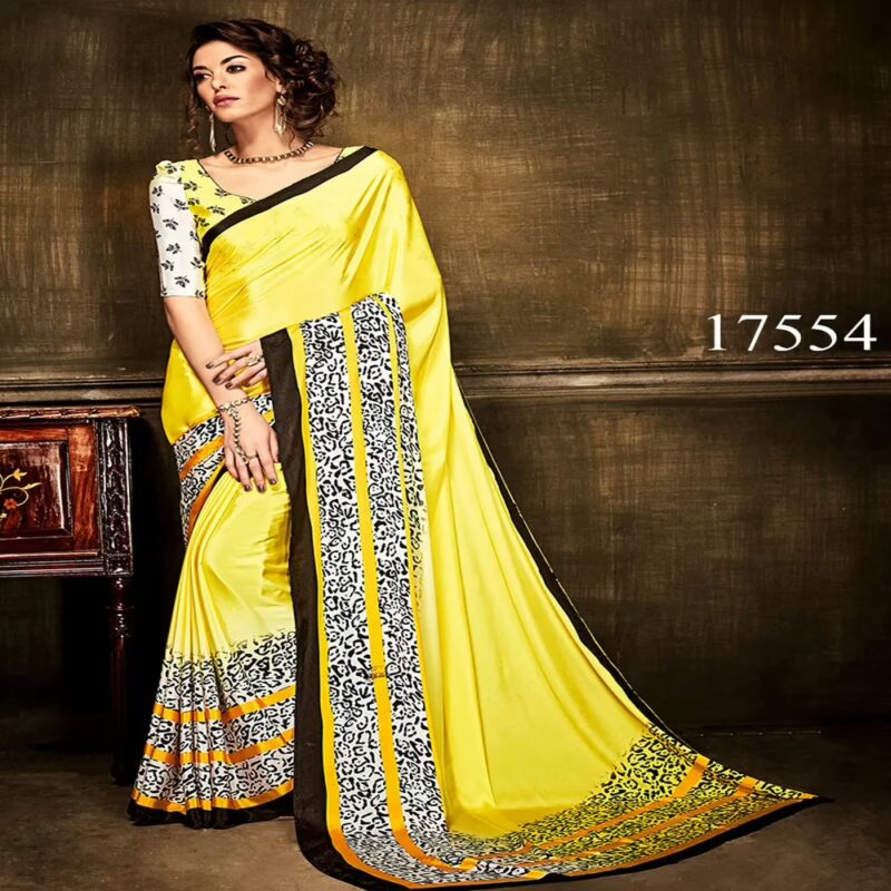 Viva N Diva Yellow Colored Silk Crepe Printed Saree
