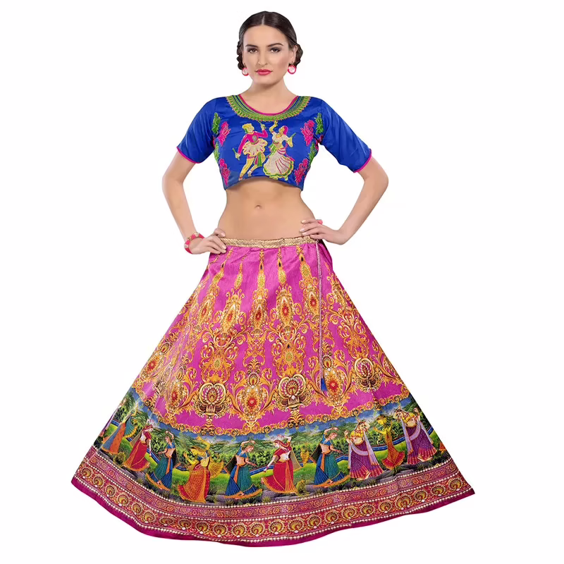 Viva & Diva Pink Paper Silk & Banglori Printed Lehenga