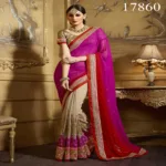 Viva N Diva Pink, Red And Beige Colored Georgette Saree