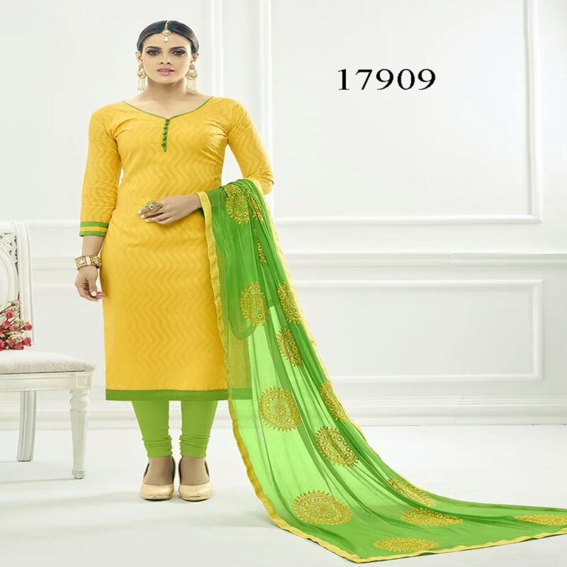 Viva N Diva Yellow Colored Cotton Jacquard Suit