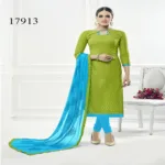 Viva N Diva Green Colored Cotton Jacquard Suit.