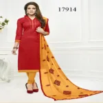 Viva N Diva Red Colored Cotton Jacquard Suit.