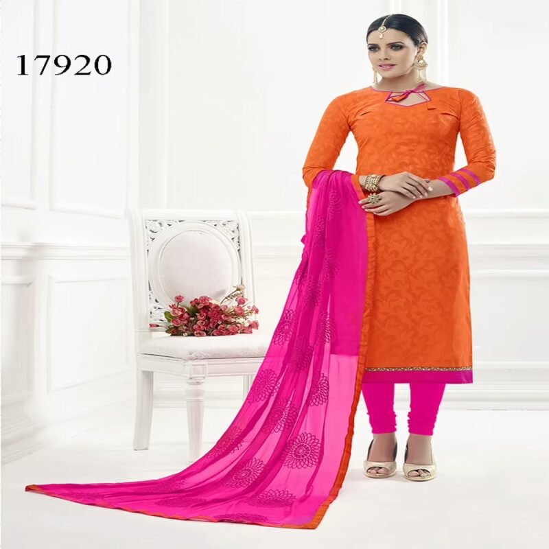 Viva N Diva Orange Colored Cotton Jacquard Suit.