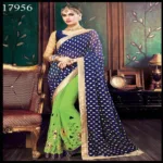 Viva N Diva Blue And Green Colored Georgette Saree