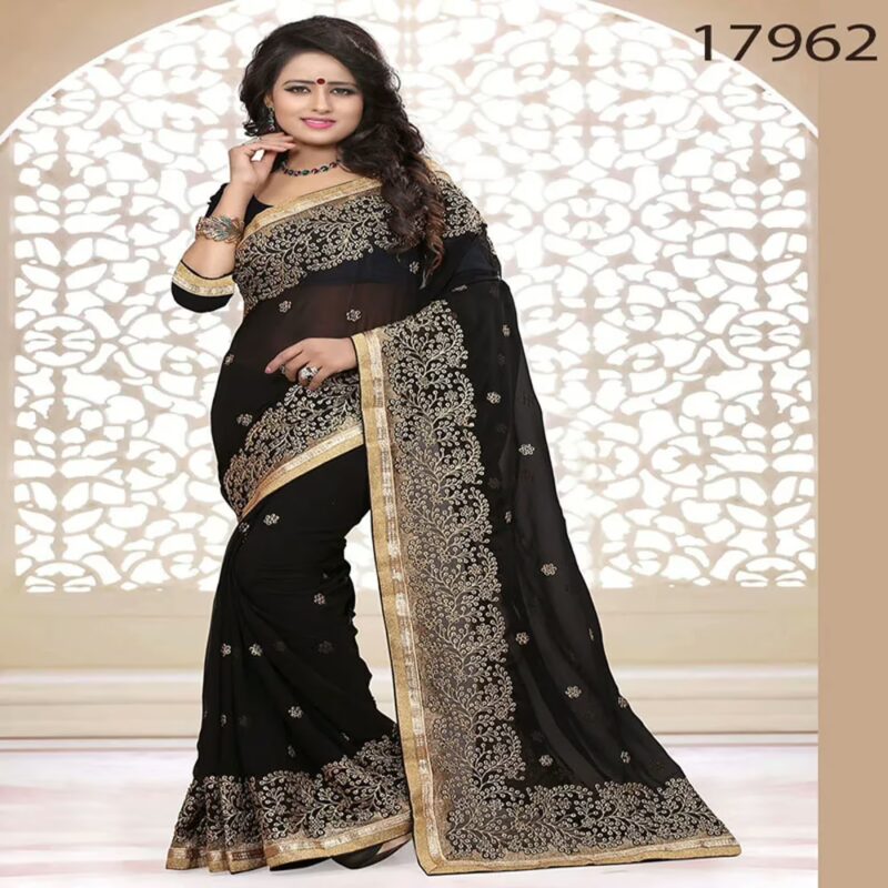 Viva N Diva Black Colored Georgette Saree
