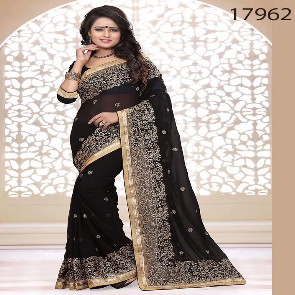 Viva N Diva Black Colored Georgette Saree