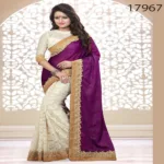 Viva N Diva Magenta And Off White Colored Velvet And Cotton Net Saree