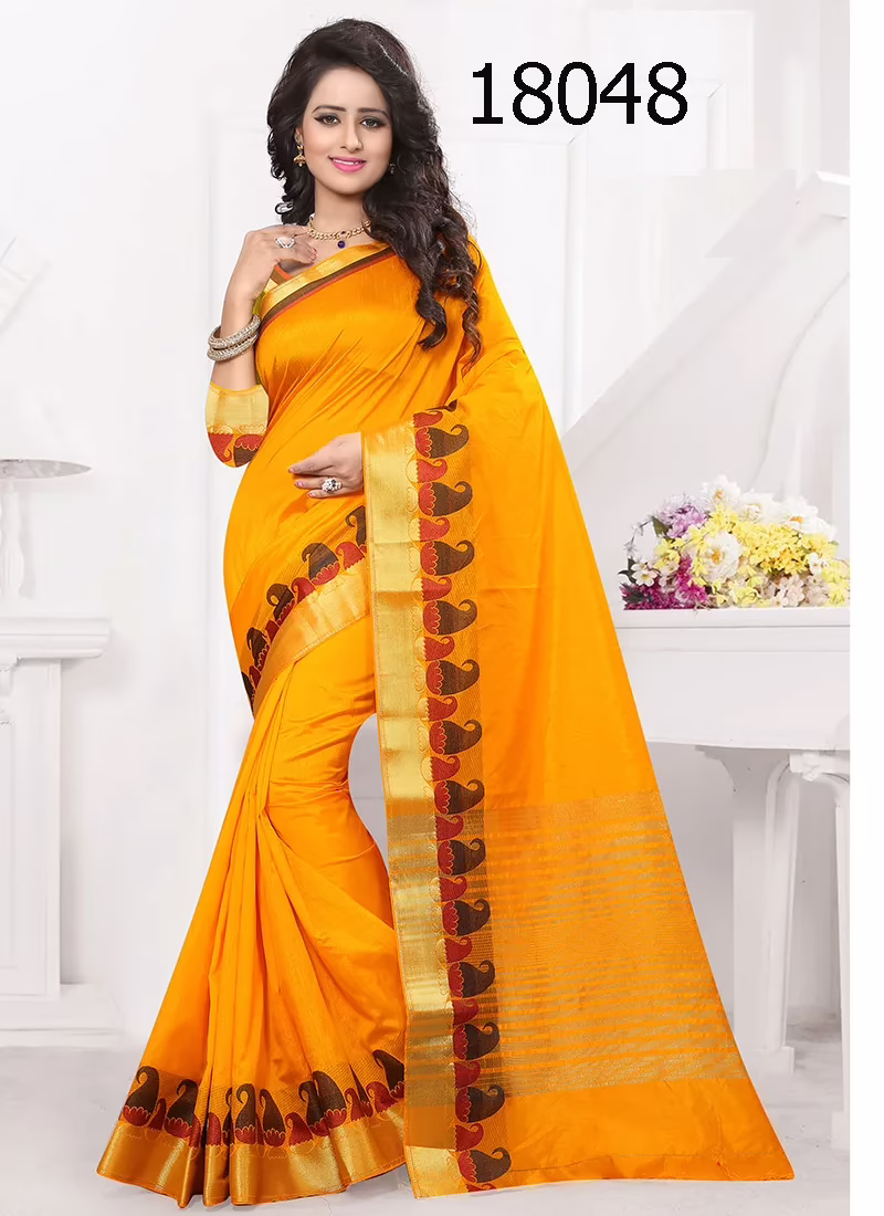 Viva N Diva Orange Colored Banarasi Silk Saree.