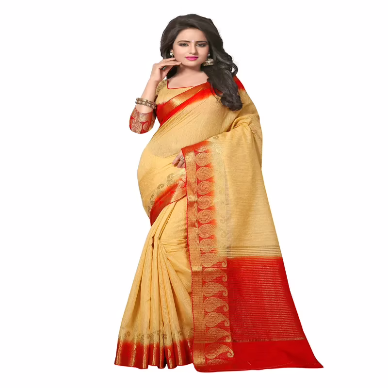 Viva N Diva Beige Colored Cotton Jute Saree