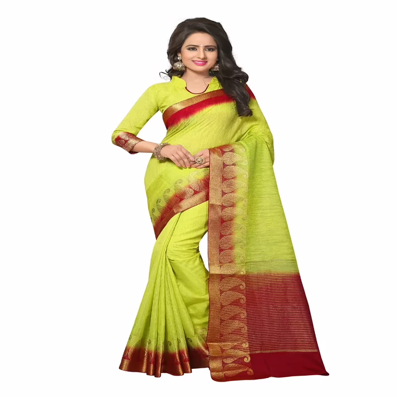 Viva & Diva Green Colored Cotton Jute Saree - Image 3