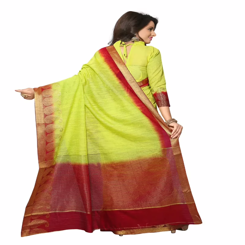 Viva & Diva Green Colored Cotton Jute Saree - Image 2