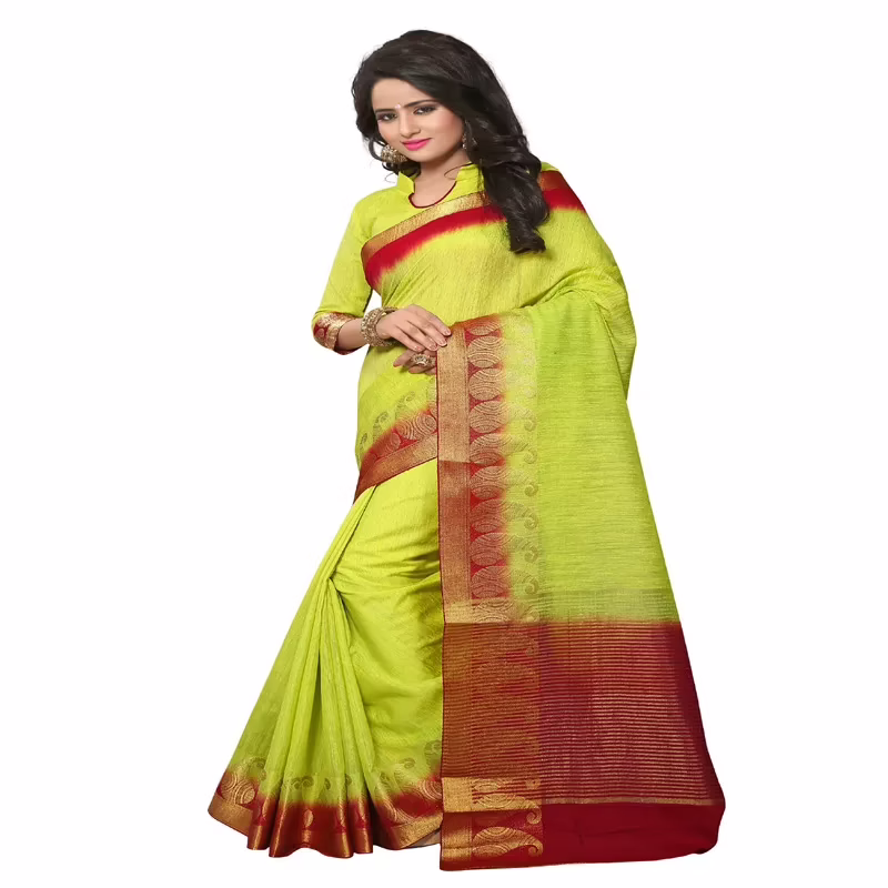 Viva & Diva Green Colored Cotton Jute Saree