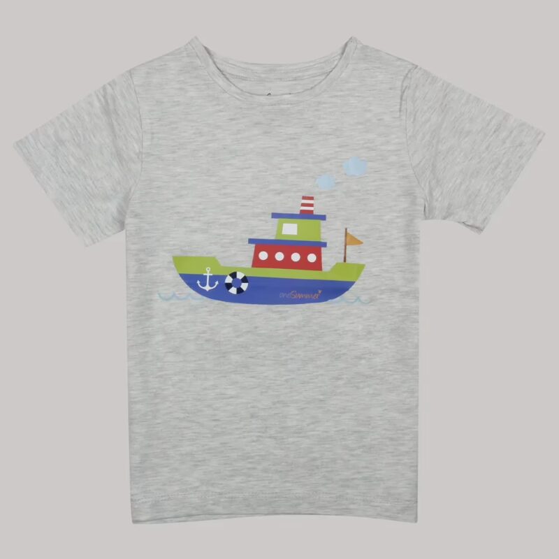 Kids Round Neck T-Shirt - Boat - Grey