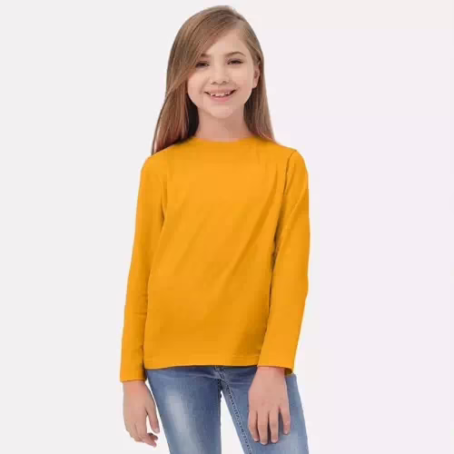 Mustard Round Neck Kids Cotton Full Sleeve Tshirt