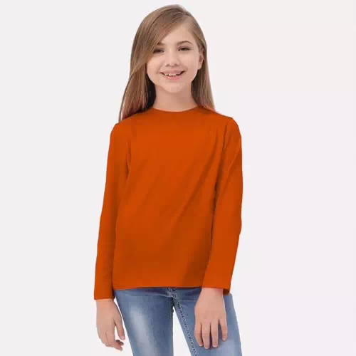Orange Round Neck Kids Cotton Full Sleeve Tshirt