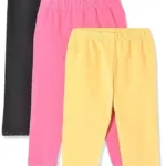 Girls Solid Elasticated Leggings Pack of 3