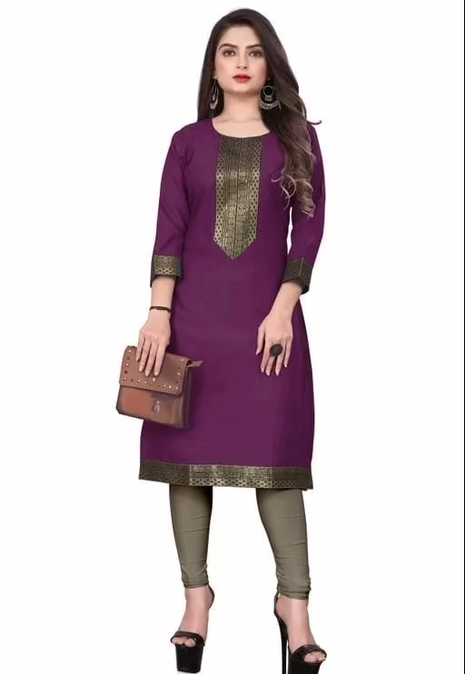 Aagyeyi Petite Purple Three Quarter Sleeves Kurtis