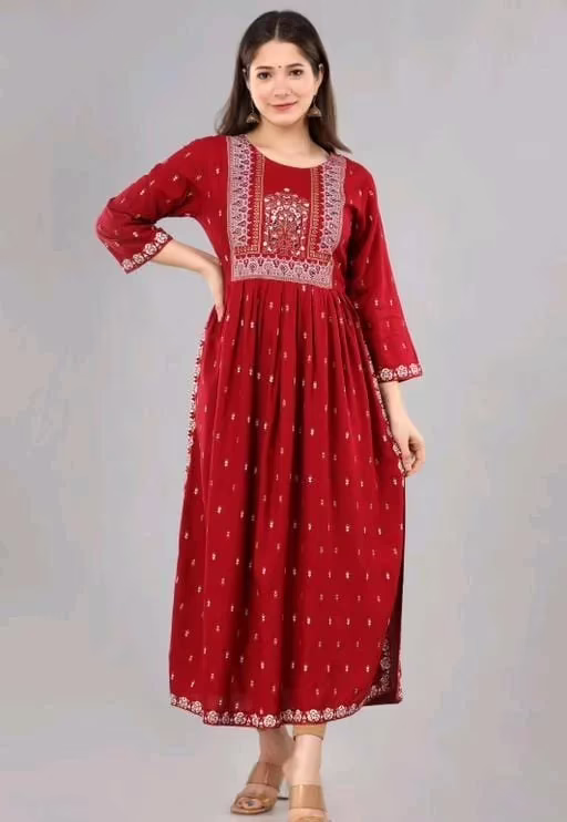 Kashvi Maroon Embroidered Printed Kurtis
