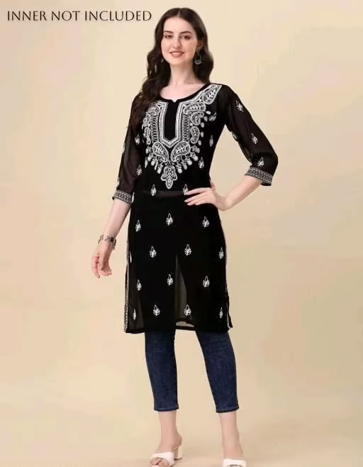 Alisha Drishya Black Embroidered Chikankari Kurtis