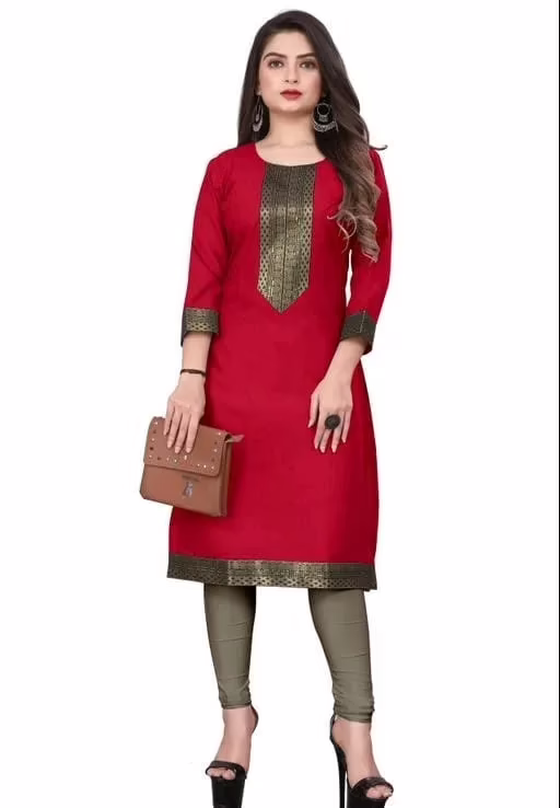 Aagyeyi Petite Red Three Quarter Sleeves Kurtis