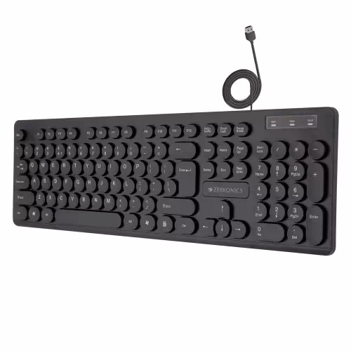 ZEBRONICS ZEB-K24 slim design, retractable stand, 1.3 meter textured cable, Chiclet keys Wired USB Desktop Keyboard??(Black)