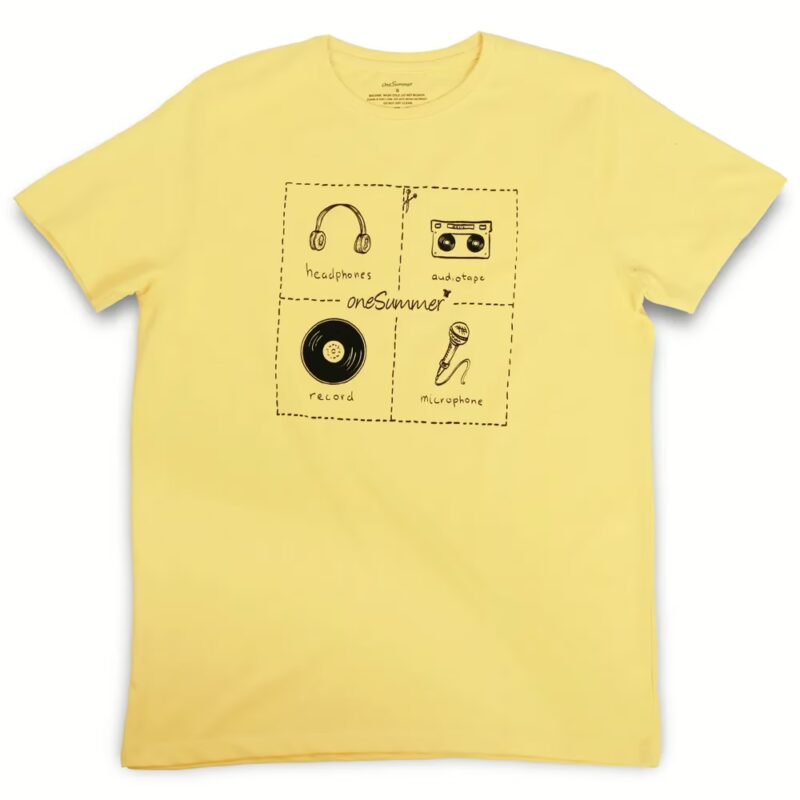 Men's Round Neck T-Shirt - Music - Yellow