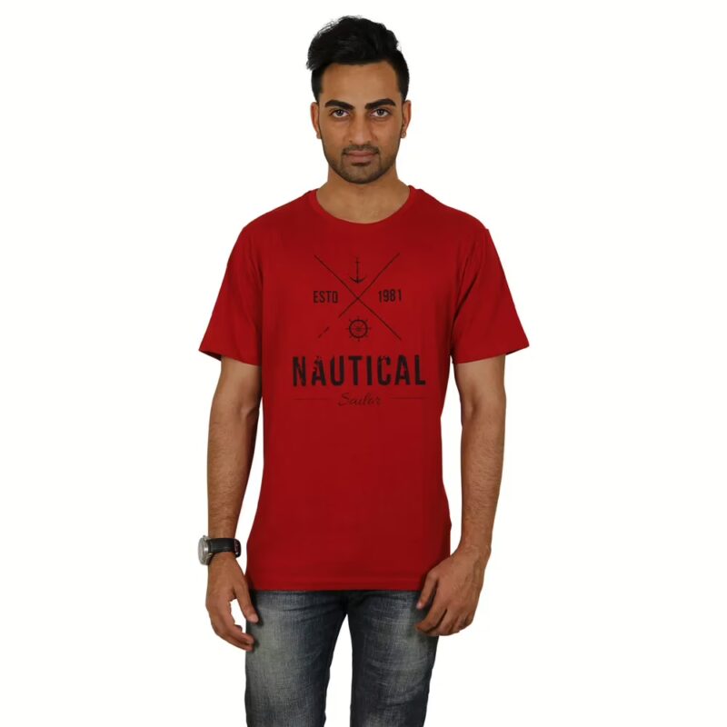 Men's Round Neck T-Shirt - Nautical - Red