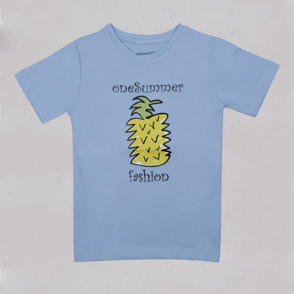 Kids Round Neck T-Shirt - Pineapple - Blue