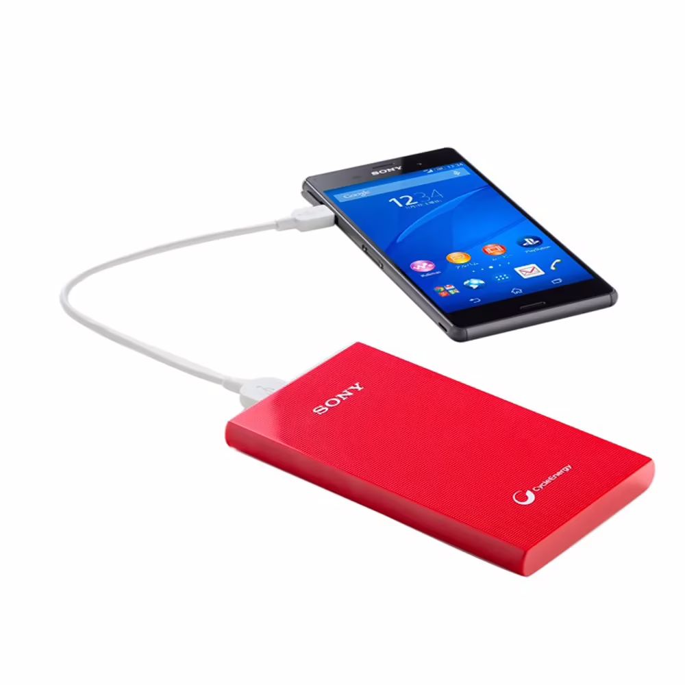 Sony CP-V6 6100 mAh Power Bank (Red) with USB AC Adaptor CP-AD2 - Image 2