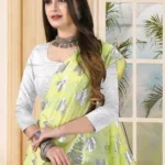 Aadishakti Yellow Fashion Leaf Embellished Sarees
