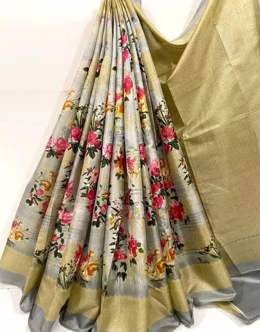Elegant Floral Printed Khadi Silk Sarees