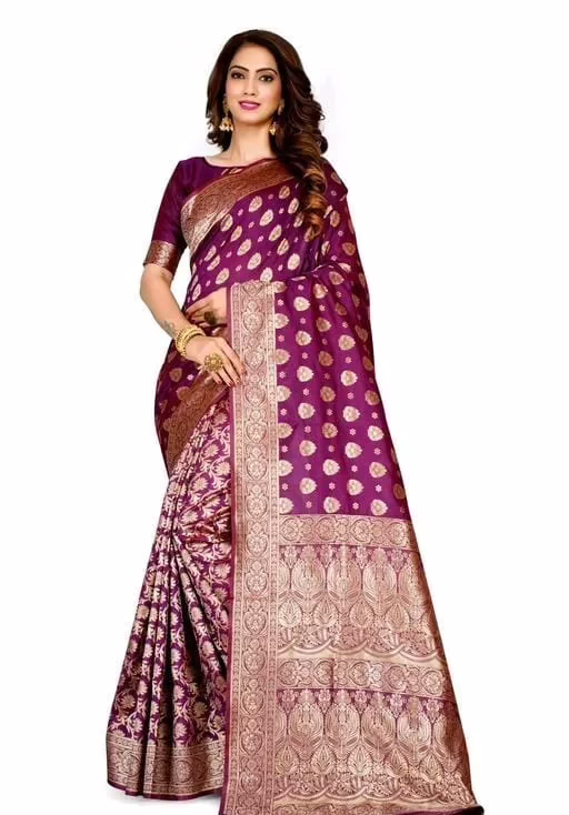 Banarasi Silk Purple Jacquard Saree With Blouse